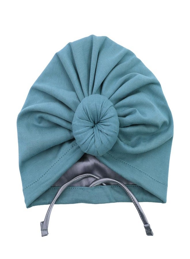 Sugarmelon Silky Satin Lined Turban Hat for Babies Infant Toddler Girls Boys Bonnet Newborn Cotton Beanie Little Kids Shower Caps (12M,110 Cott Nile Blue) - Image 1